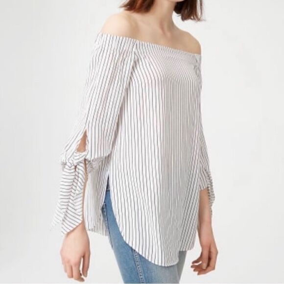 Club Monaco Tops - Club Monaco White and Black Striped Off-Shoulder Blouse